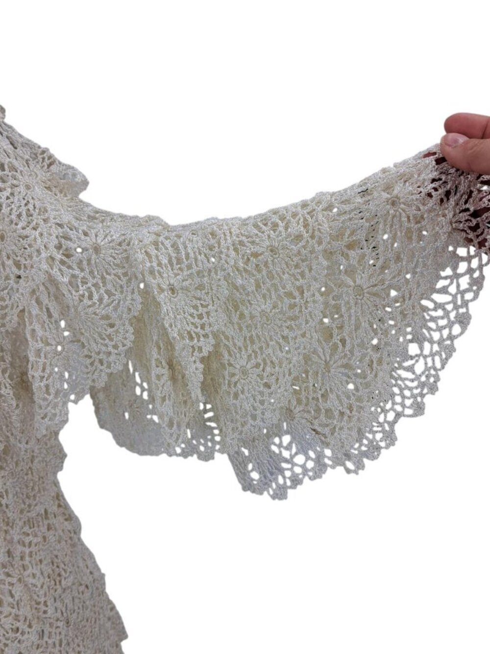 Boston Proper Sheer Ruffle Crochet Lace Blouse Size M/L Ivory Cottagecore Boho - Picture 11 of 13